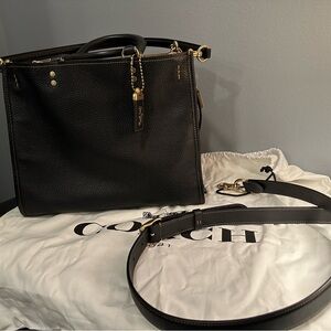 Coach Black Pebbled Leather Shoulder Bag with Gold Details